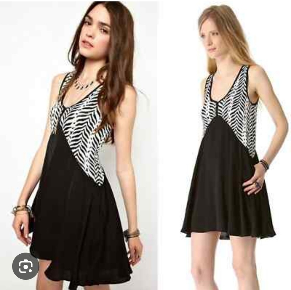 Free People Black White Zebra Print Walk In The Park Swing Mini Dress Size Small